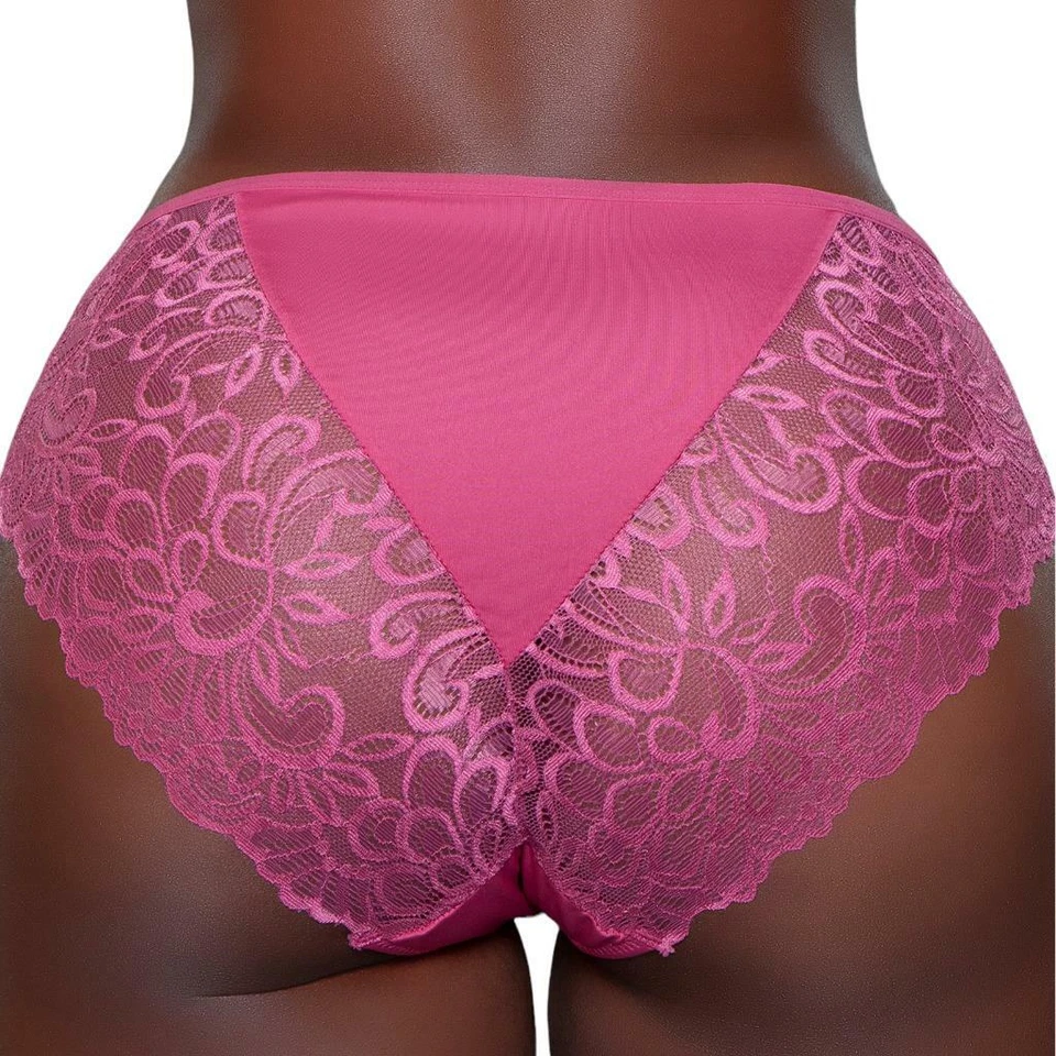 Paquete de 3 colores calzoncillos de encaje elásticos forrados entrepierna rosa bebé frambuesa azul marino 2214 Foto 2 de 4