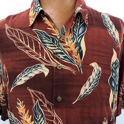 Baca Classics Aloha Hawaiian Shirt Size XL Tropical Leaves Rust Orange Floral