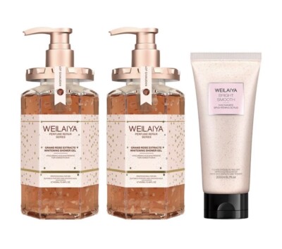 2X WEILAIYA Grand Rose Shower Gel+ BODY SCRUB 200mL+FREE USPS PRIORITY SHIP+US