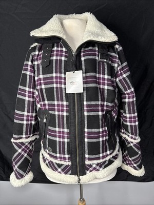 新品未使用品 Harley-Davidson チェック柄ジャケット S Harley Davidson Sherpa Moto Coat Women Plaid Black Purple Jacket