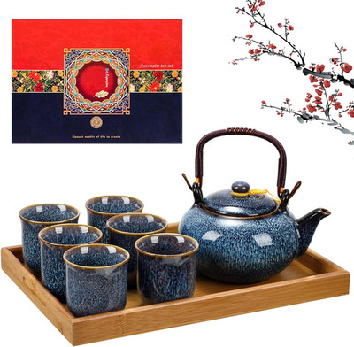 Juego te japones porcelana azul tetera 6 tazas bandeja regalo dia madre