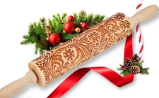 Christmas Gifts Wooden Embossed Rolling Pin for Baking
