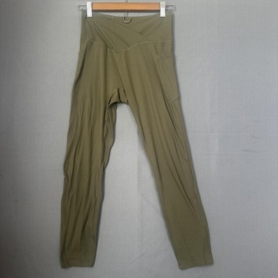 Halara Leggings Womens Medium Green Crossover Waist 7/8 Ankle Stretch Pocket