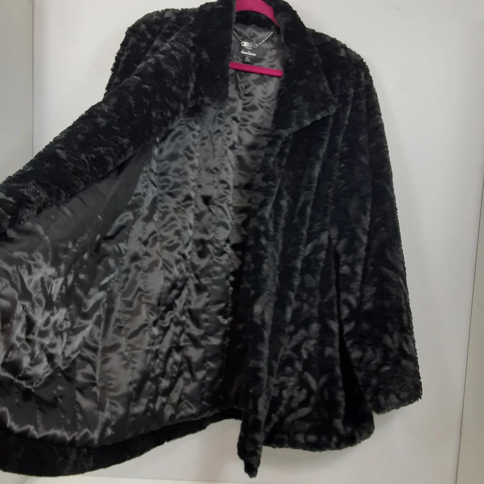 DENNIS BASSO искусственного меха пальто Sz 2 X черный розовый узор 3/4 четверть пальто плюс - Изображение 2 из 4