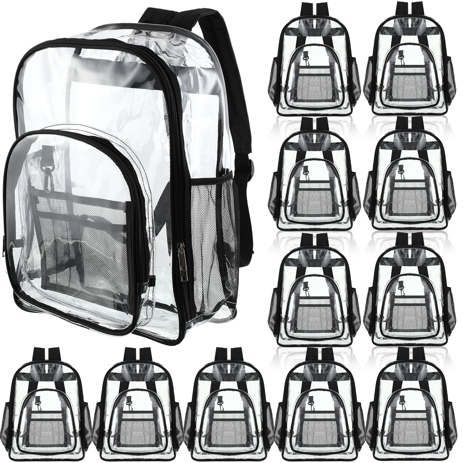Sadnyy 12 Pcs 17" Clear Backpacks Bulk for School Clear Bookbag 17" Black 17"