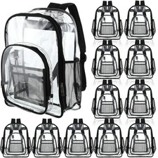 Sadnyy 12 Pcs 17" Clear Backpacks Bulk for School Clear Bookbag 17" Black 17"