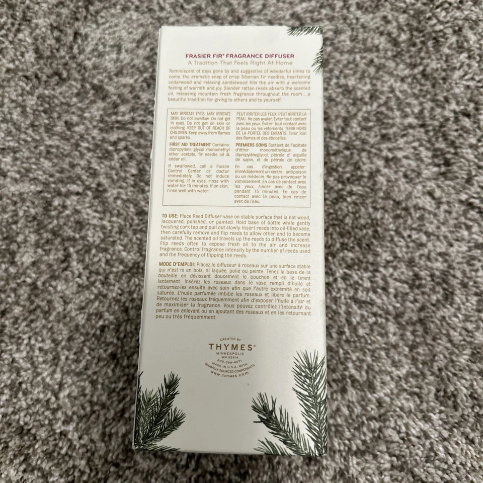 THYMES Frasier Fir Fragrance Diffuser Set 4 oz Pine Bough Design Green Reeds New - Image 2 of 4
