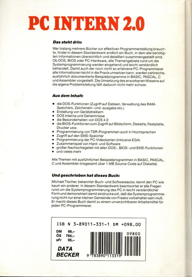 Buch PC Intern 2.0 Systemprogrammierung incl. zwei 5 1/4 " - Disketten, Tischer - Bild 2 von 2