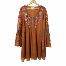 Savanna Jane Floral Embroidered Bell Sleeve Mini Dress Size 2X Boho Western
