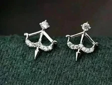 1.00Ct Round Cut Moissanite Women's Cluster Stud Earrings 14K White Gold Plated