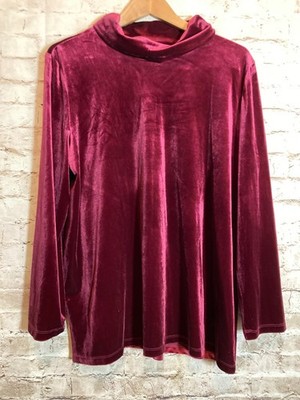The TOG Shop Velour Top Womens XL Cranberry Cowl Neck Pullover Stretch Holiday