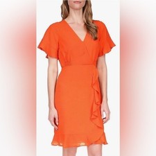 Michael Kors Women's XL Dress Optic Orange Clip Dot Ruffle Wrap MS381KI8B5