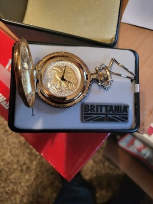 Vintage Liberty Half Dollar Coin Embossed Case Pocket Watch   Gold Eagle