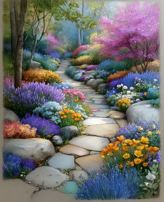 8x10 Cozy Storybook Garden with Flowers and Rocks Art Print Heritage - 610858790