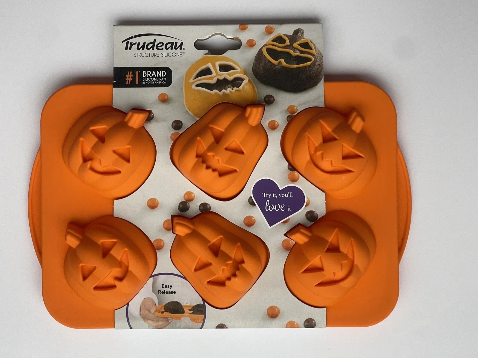 Trudeau Halloween Jack O Lantern Pumpkin Cupcake Pan Structure Silicone Mold