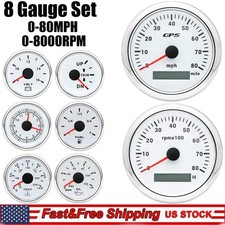 8 Gauge Set 85mm White Gps Speedometer 80mph Tacho52mm Fueltempoilvolttrim 8 Gauge Set 85mm White Gps Speedometer 80mph Tacho52mm Fueltempoilvolttrim