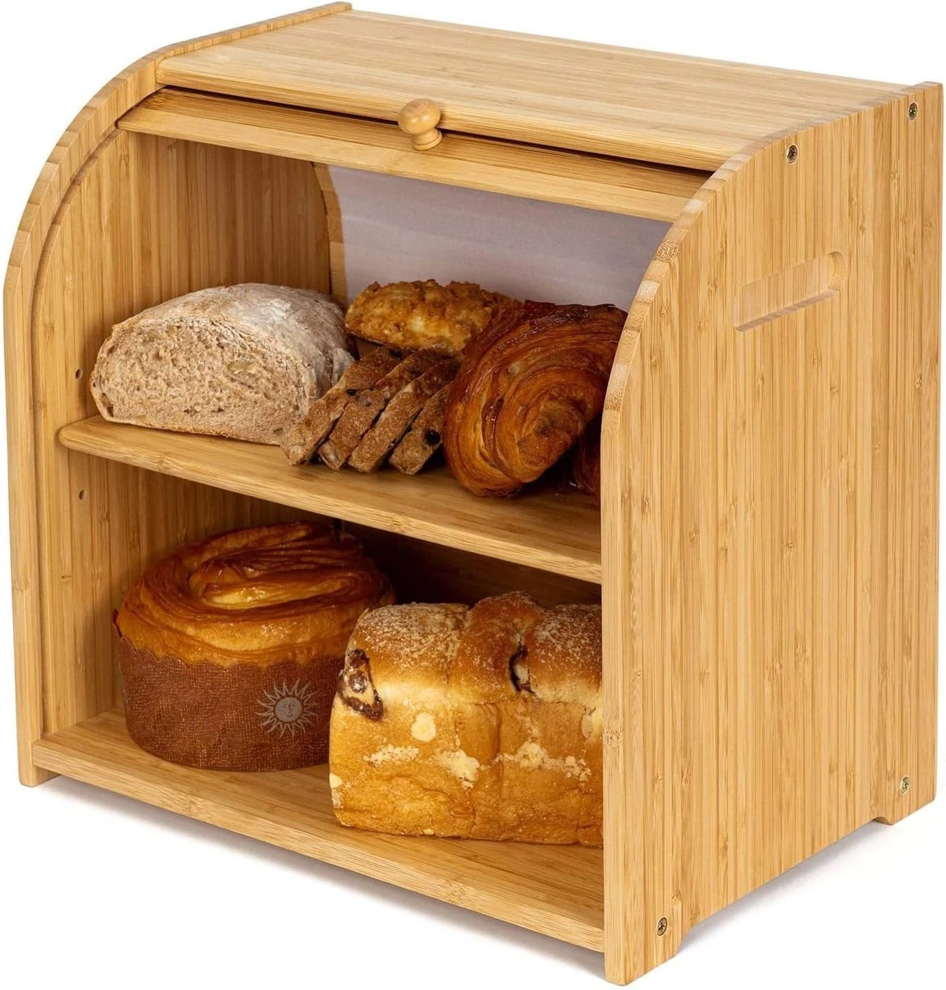 Bamboo Bread Box for Kitchen Countertop Roll-top Breadbox Breads Storage Boxe