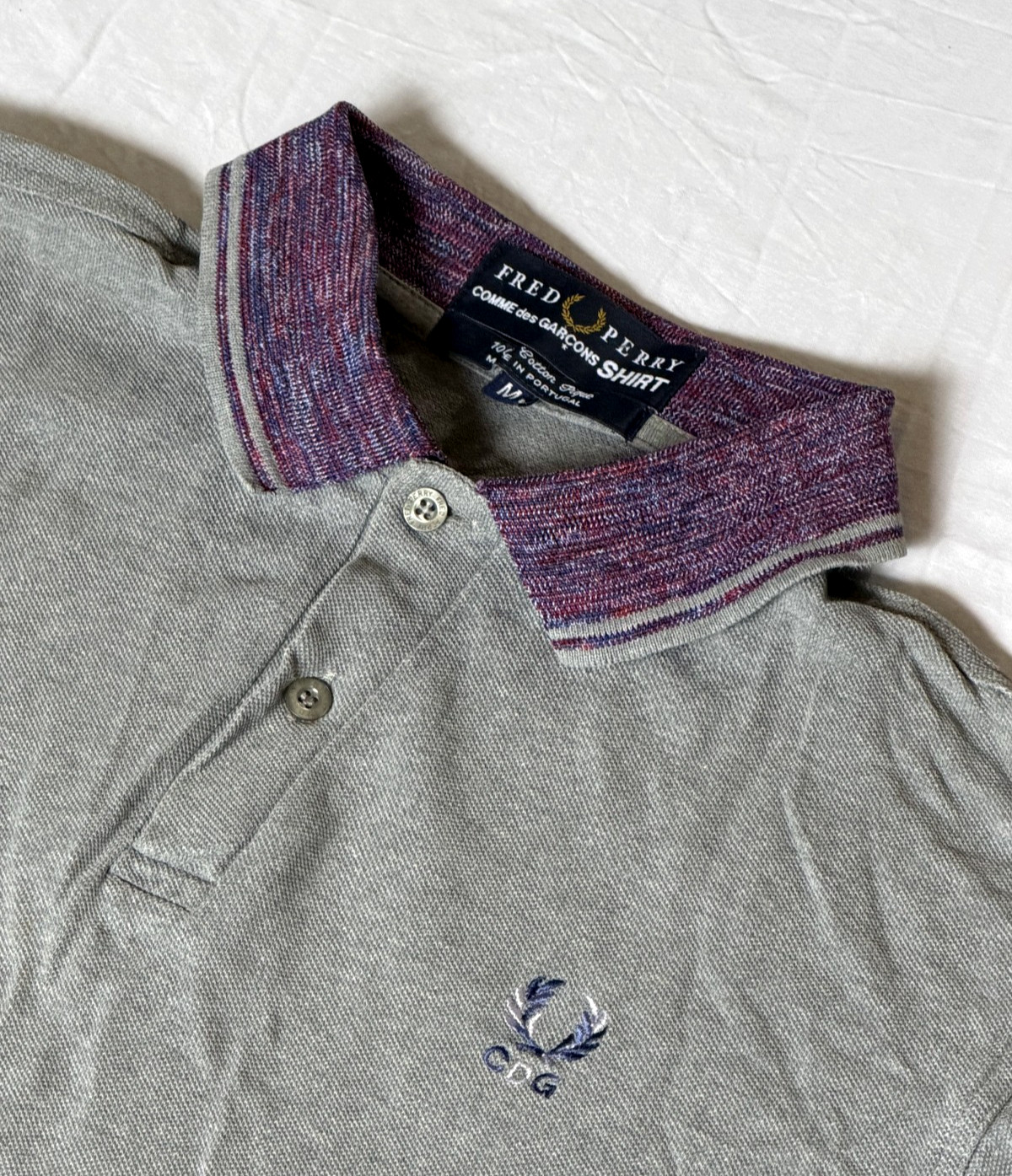 Vintage Comme De Garcons x Fred Perry - Grey Polo & Purple Trim - Mens Medium
