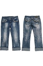 Miss Me Capri Rhinestone Embellished Heavy Bling Size 29 Flap Back Pocket Y2K