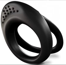 Black Double Band Silicone Cock Ring Raised Stimulation Nodules Heavy Stretch