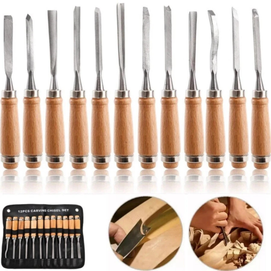 Professional 12Pcs Wood Carving Chisel Set Woodworking Tools Great for Beginners