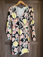 French Connection Pretty Multi Colour Autumnal Floral Tulip Mock Warp Dress 8