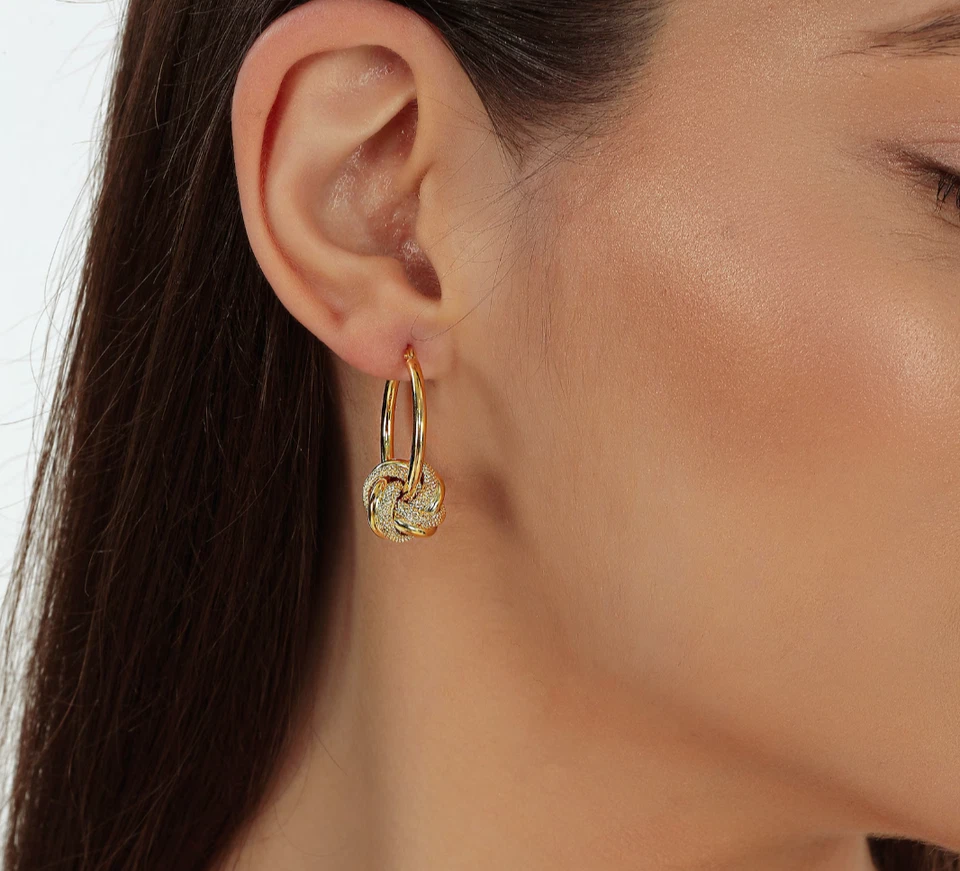 Braided Hoop Earrings Triple Row Huggies 10K Solid Gold Earrings Gift For Her - Image 2 of 4