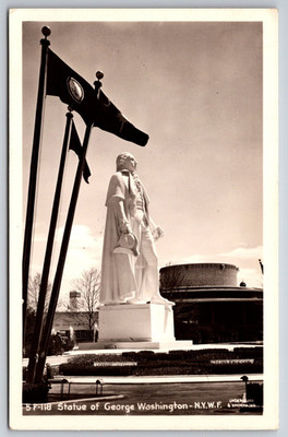 1939 RPPC George Washington statue NY World's Fair Flushing Meadows Queens NY