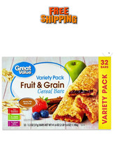 Great Value Fruit  Grain Cereal Bars Variety Pack 32 Count 1.3 oz Free Shipping
