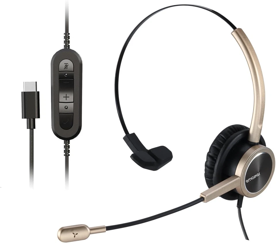 Lightweight Golden USB-C Headset, Noise Cancel - Image 3 of 4