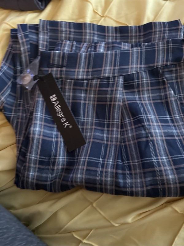 Allegra K Women's Plaid Pants Elastic Waist Casual Work Office Long Trousers NWT