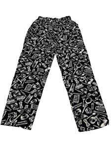 Vintage Happy Chef Utility Pants Black w/ Cooking Tools Size Medium w/ Pockets