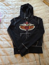 Vintage Lucky Brand Hoodie Size S Peace Love Boho Embroidered Black 2000s Y2K