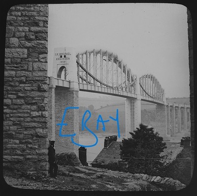 Foto ROYAL ALBERT BRIDGE SALTASH DEVON C1890 VICTORIAN GWW Magic Lantern Slide