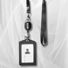 ID Card Case  Heavy Duty Lanyard Black  Badge Holder Retractable Reel NEW