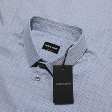 Giorgio Armani NWT Dress Shirt Size 42 16.5 in Blue  White Plaid 100 Cotton