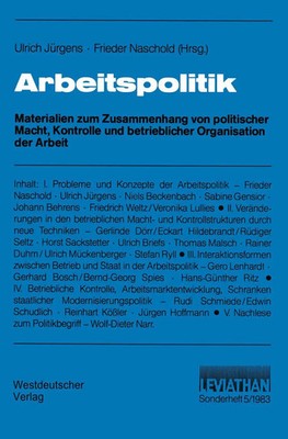 Frieder Naschold (u. a.) | Arbeitspolitik | Taschenbuch | Deutsch (1984)