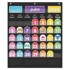 Monthly Calendar Pocket Chart 20x24" Spanish Classroom Decor with Cards