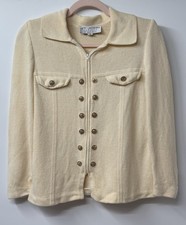 VTG St. John Evening Knit Jacket Butter Yellow Embellished Buttons SZ 4 FLAWS