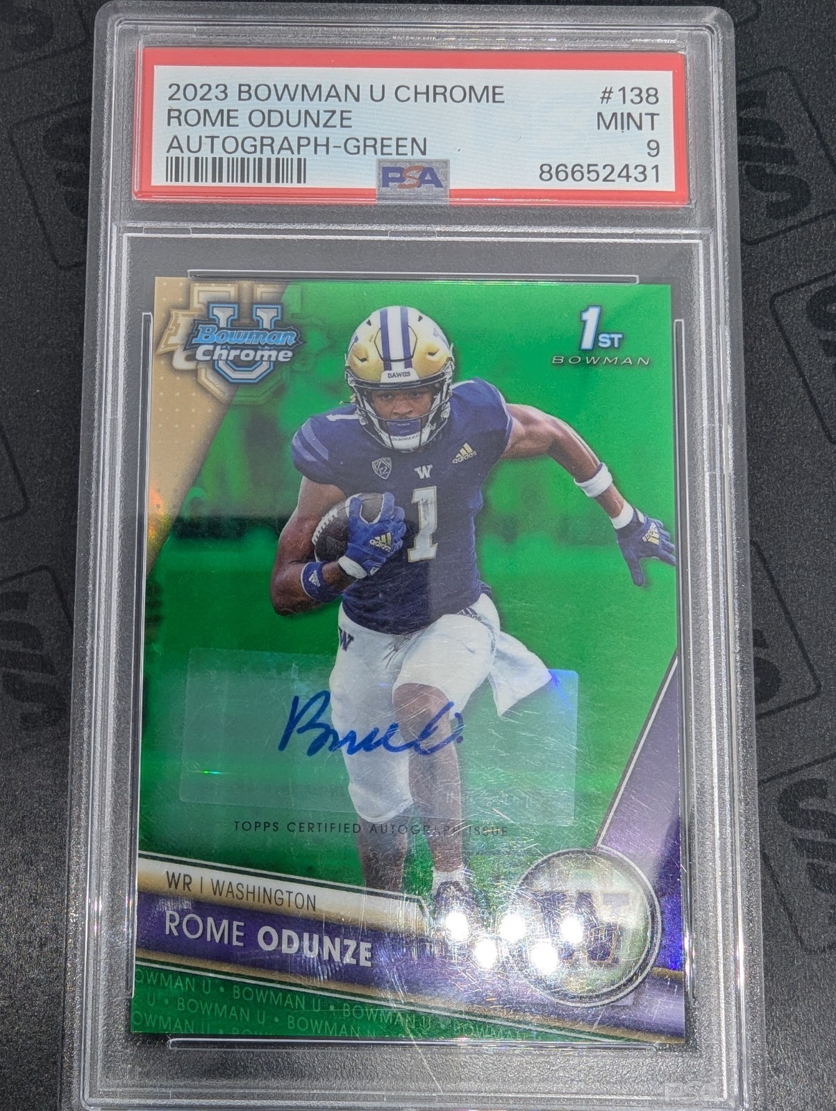 2023 Bowman U Chrome PSA 9 Auto Green /99 Bowman 1st Rome Odunze RC Rookie Bears