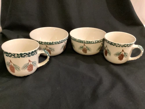 Cabela’s Folk Craft PineCone by Tienshan Set of 4 - 2 Mugs & 2 Bowls Cabin Decor