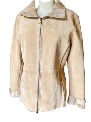 Vintage Y2K GUESS Genuine Leather Shearling Lined Whipstitch Jacket Womens Small