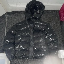 SIARR Women’s Black Hooded Quilted Puffer Jacket Zip Up Size S