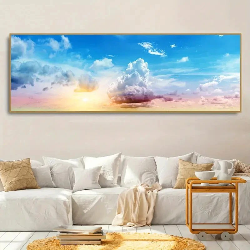 Panoramic Enchanting Sunset & Clouds Landscape Canvas Wall Art Home Decor