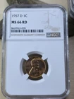 NGC MS66 RED 1957 D Lincoln Wheat Penny