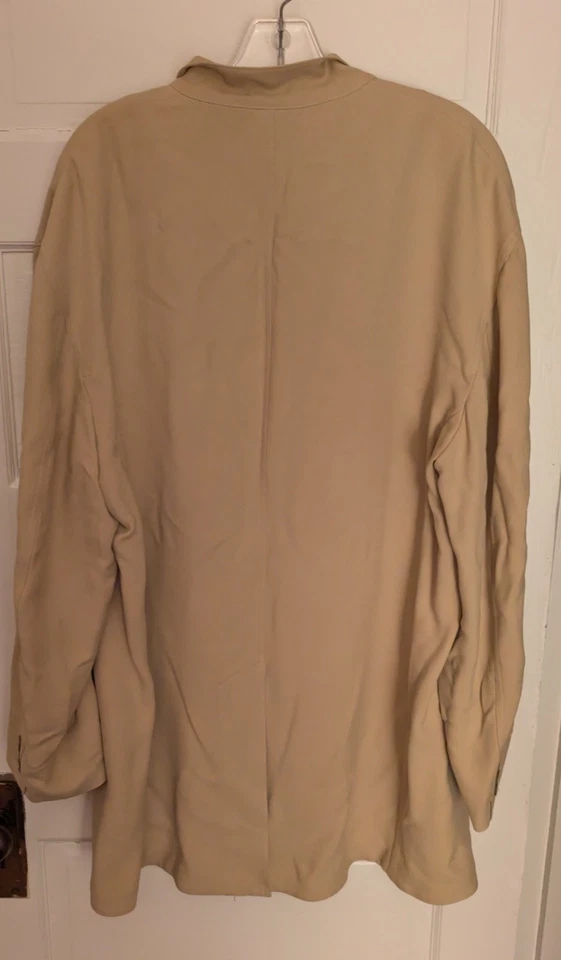 Donna Karan Black Label Mens/Unisex XL 100% SILK Button-Front Shirt Khaki Beige - Image 2 of 4