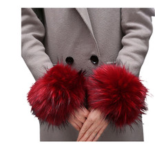 Red Women  s Faux Fur Wrist Cuffs   Chic, Fluffy, and Perfect for Fall  Winter