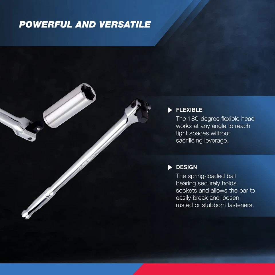 00206A 1/2" Breaker Bar, 1/2-Inch Drive 24-Inch Breaker Bar, Flex Head Chrome... - Image 3 of 4