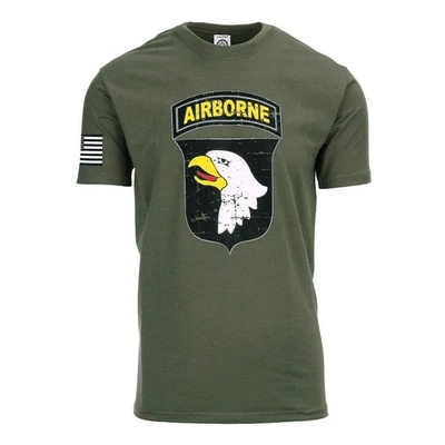 Fostex T-Shirt Vintage Parachutiste 101st 82nd D-Day 75 Coton Olive S-2XL - Photo 1/4
