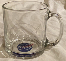 Vtg NASA Glass Mug RARE Etched Logo USA MADE Coffee U.S SPACE PROGRAM Rocket